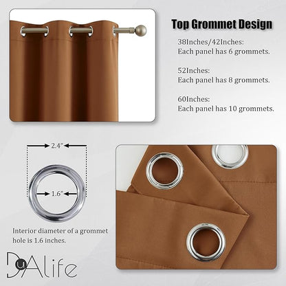 DUALIFE Dark Oak Brown Grommet Room Darkening Curtains 52 x 63 Inches, 2 Panels