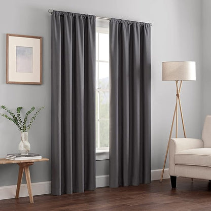 ECLIPSE Kendall Modern Blackout Thermal Rod Pocket Window Curtain for Bedroom or Living Room (1 Panel), 42" x 54", Charcoal