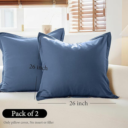 Simple&Opulence Linen Euro Sham Covers Set of 2, 26x26 Decorative Cotton Flax Blend Throw Pillow Cover Farmhouse Pillow Shams for Chair Couch Sofa Bedroom Living Room Home Decor, Navy Blue