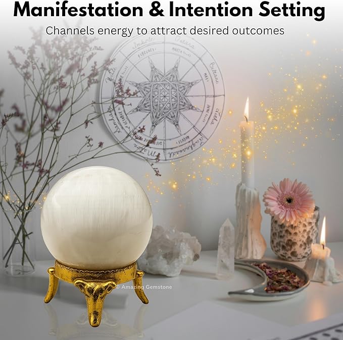 Amazing Gemstone Scolecite Crystal Ball with Stand - 1.5 Inches Crystal Sphere Meditation Balls for Witchcraft and Decorative Balls