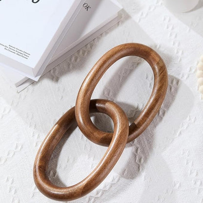 Acacia Wood Chain Link Decor, Natural Wooden Knot Shelf Decors for Coffee Table, Bookshelf, Console Table Decorations, Decorative Handcrafted Modern Home Accent, 13x6 Inch