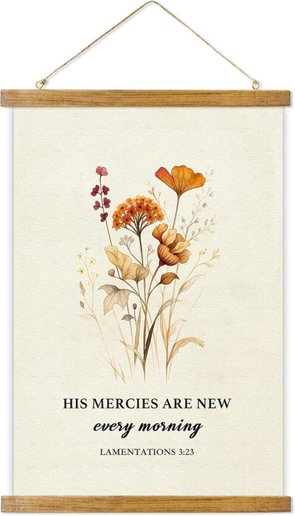 ABoby Christian Religious Poster, His Mercies are New Every Morning, Vintage Bible Verse Inspirational Quotes Floral Wall Art, Ready to Hang