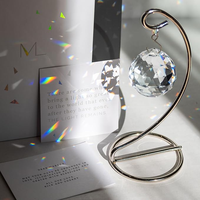 Tabletop Memorialight with Elegant Gift Wrapping & Customized Message Card, Personalized Memorial Present, Crystal Rainbow Maker with Stand, Unique Sympathy Gift for Loss of Family or Loved Ones