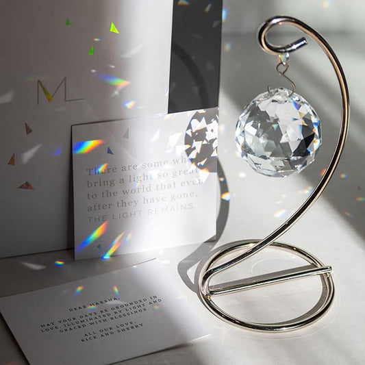 Tabletop Memorialight with Elegant Gift Wrapping & Customized Message Card, Personalized Memorial Present, Crystal Rainbow Maker with Stand, Unique Sympathy Gift for Loss of Family or Loved Ones