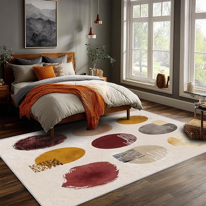 Boho Rug, 7x9 Area Rugs Ethnic Geometric Modern Abstract Pattern for Living Room, Bedroom, Boho Home Decor Accessories Indoor Carpet, Non Slip & Machine Washable