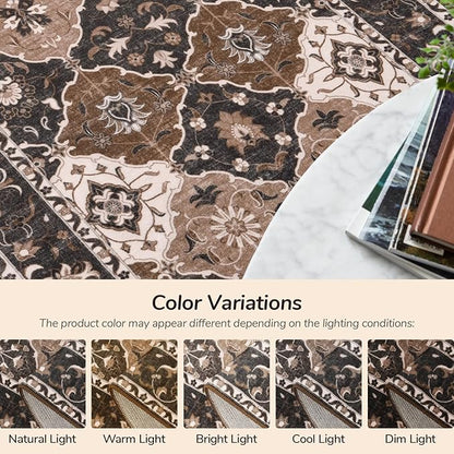 Lessymo Moroccan Washable Rugs for Entryway, Faux Wool 2x3 Small Area Rug for Kitchen Bathroom Corridor - Non-Slip Indoor Door Mat Low Plie Stain Resistant Boho Runner Rug, Taupe and Beige