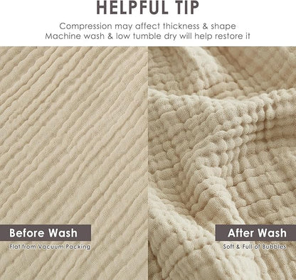 EMME Cotton Blanket King Size for Bed Soft Muslin Blankets 108"x90" Light Tan Lightweight Breathable Layering Bedspread Coverlet All Season Gauze