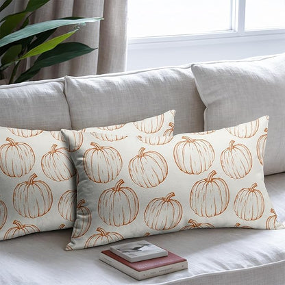 Fall Pillow Covers 12x20 Set of 2 Decorations Orange Pumpkin Throw Pillow Covers Decorative Thanksgiving Pillow Case Farmhouse Rustic Pillowcases Vintage Cozy Soft Autumn for Sofa Bed Home Decor