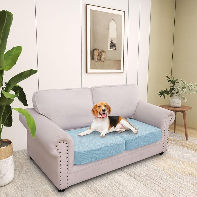 hyha Individual Couch Cushion Covers, Stretch Magic Sofa Seat Cushion Covers Washable, Dog Couch Sofa Slipcover for Pets, Kid with Elastic Bottom(2PC, Lake Blue)