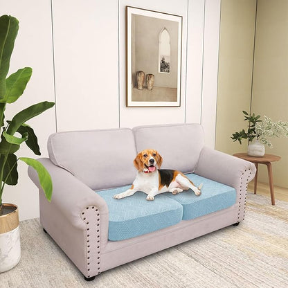 hyha Individual Couch Cushion Covers, Stretch Magic Sofa Seat Cushion Covers Washable, Dog Couch Sofa Slipcover for Pets, Kid with Elastic Bottom(2PC, Lake Blue)