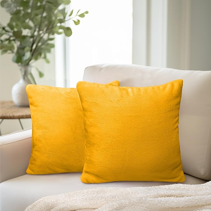 PAVILIA Mustard Yellow Throw Pillow Covers 18x18 Set of 2, Decorative Pillow Cases for Bed Sofa Couch, Boho Aesthetic Accent Decor Cushion Bedroom Living Room, Velvet Square Euro Sham Covers, Yellow
