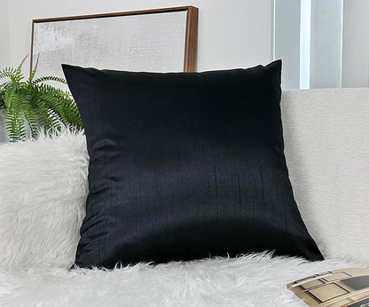 Aiking Home 18x18 Inches Faux Silk Square Throw Pillow Cover, Zipper Closure, Black (Set of 2)