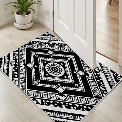 Area Rugs for Living Room 7x10, Moroccan Washable Low Pile Rug, Boho Neutral Farmhouse Ultra Soft Carpet for Bedroom Dining Room Home Decor, Geometric Print Tribal Carpets Black and White