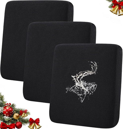 hyha Waterproof Couch Cushion Covers for Pets, Non Slip Sofa Seat Cover for Dogs Washable, Soft Thick Stretch Jacquard Fabric, Sofa Slipcovers with Elastic Bottom (3 Pieces, Black)