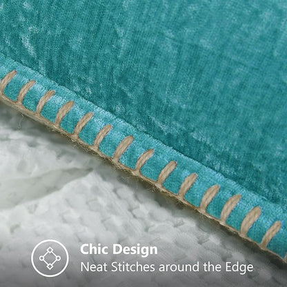 decorUhome Spring Chenille Soft Throw Pillow Covers 16x16 Set of 2, Farmhouse Velvet Neutral Decorative Pillow Covers with Stitched Edge for Couch Sofa Bed Home Decor, Turquoise