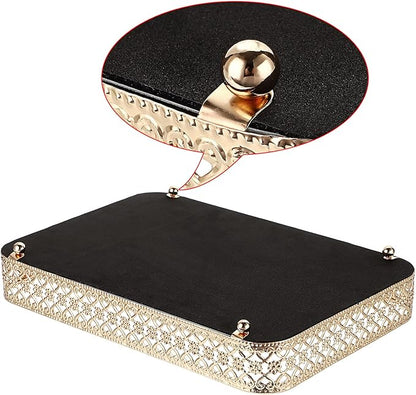 ELLDOO Perfume & Makeup Vanity Tray - Hollow-Carved Jewelry Storage, Glass & Metal Trinket Organizer for Dresser & Bathroom Countertop, Gold, Medium Size