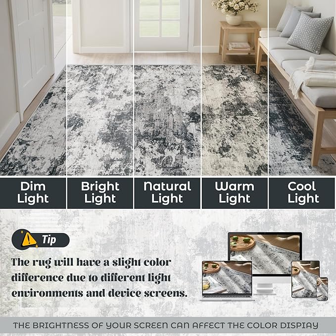 6x9 Area Rugs for Living Room, Washable Modern Abstract Large Area Rug Neutral Soft Non Slip Kids Rug Stain Resistant Indoor Carpet for Bedroom Nursery Dining Room Playroom Home Office(Black, 6'x9')