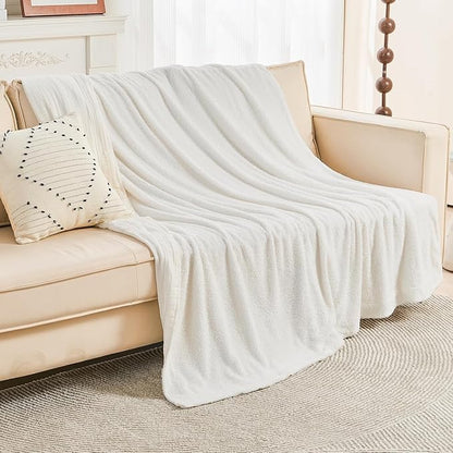 EMME Muslin and Fleece Twin Blanket Reversible - 60"*80" Cream Soft Warm Throw Blankets for Couch Bed Picnic Travel Bed