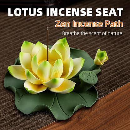 Lotus Incense Burner - Incense Burner Holder for Home Incense Holder Decor Incense Holder for Sticks Yoga, SPA(Z4-Green Yellow)