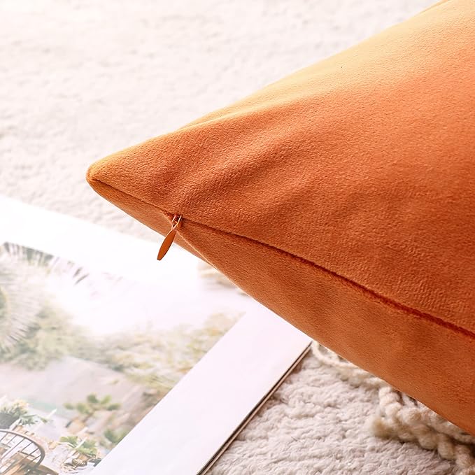 NiNi ALL Decorative Throw Pillow Covers Velvet 24x24 Inch Pack of 2 Orange Cushion Covers Soft for Couch Sofa Bedroom Living Room Outdoor