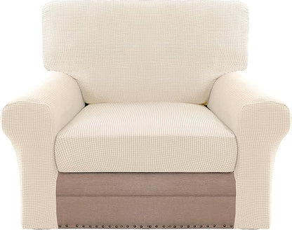 H.VERSAILTEX Multi-Pieces Chair Covers Stretch Couch Covers Form Fitted Seat and Back Cushions Covers (1 Seat Cover Plus 1 Back Cusion Cover, Bonus 2 Armrest Covers), Cream
