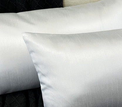 Aiking Home 12x24 Inches Faux Silk Rectangular Throw Pillow Cover, Zipper Closure, White (Set of 2)