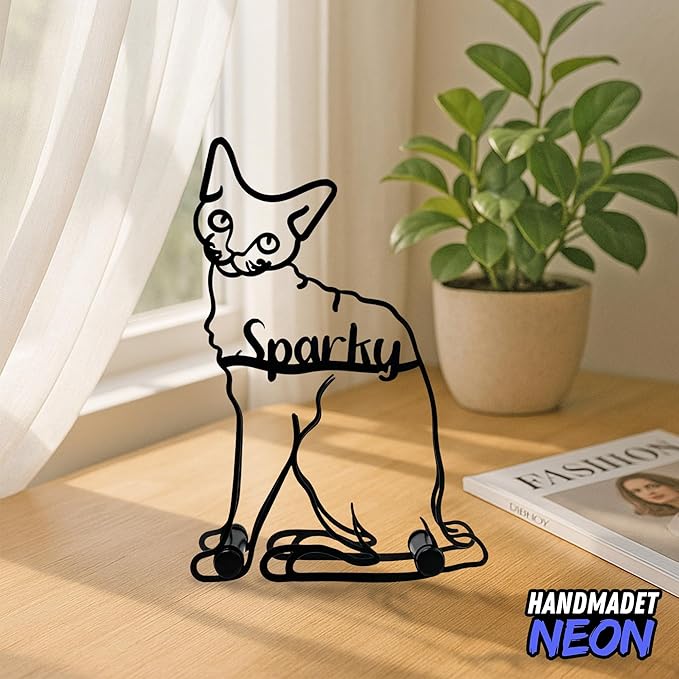 Personalized Devon Rex Cat Minimalist Sculpture, Custom Cats Name Metal Desk Decor, Decorative Home Aesthetic Table Sign Gifts For Officer, Friends, Animal Lover, Kids, Mom, Dad