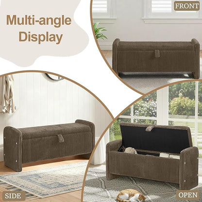 44" Storage Ottoman Bench, Upholstered End of Bed Storage Benches, Rectangle Ottoman with Storage for Bedroom, Entryway, Corduroy Brown