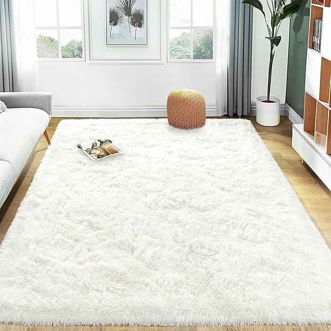 Ultra Fluffy Rug for Living Room Bedroom, 5x7 Fuzzy Large Area Rug for Living Room, Plush Soft Shag Carpet for Girl Boy Kids, Non Slip Rug Modern Indoor Home Decor Aesthetic, Cream White