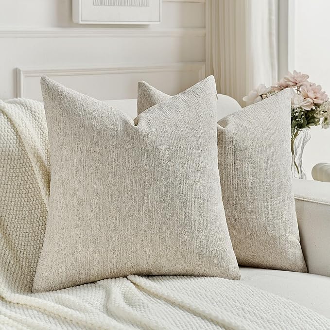 FUTEI Natural Linen Chenille Decorative Throw Pillow Covers 22x22 Inch Set of 2,Soft Cozy Faux Linen Textured Cushion Case,Farmhouse Home Decor for Couch Living Room