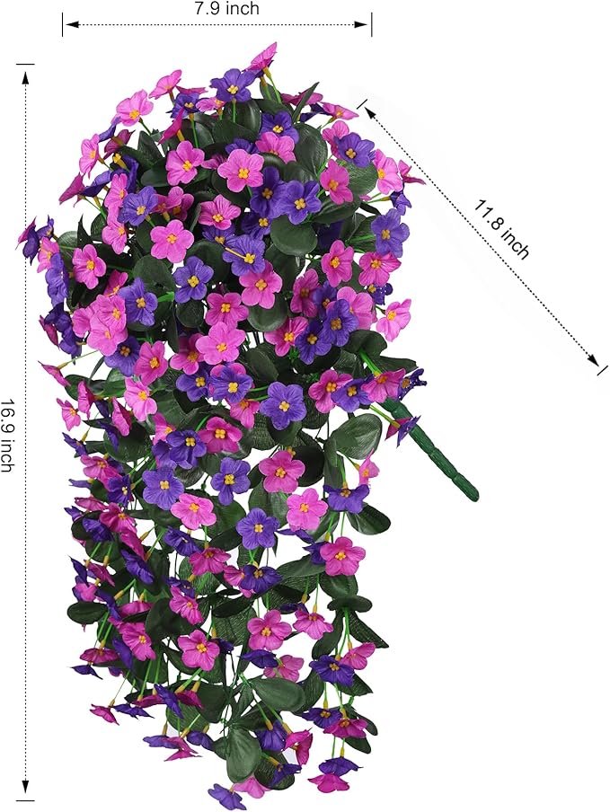 Artificial Fake Hanging Flowers Plants for Outdoor Winter Summer Decoration, 2PCS Faux Silk Daisy Flower Look Real UV Resistant Orchid Vine for Home Outside Garden Wall Indoor(Dark Purple and Fuchsia)