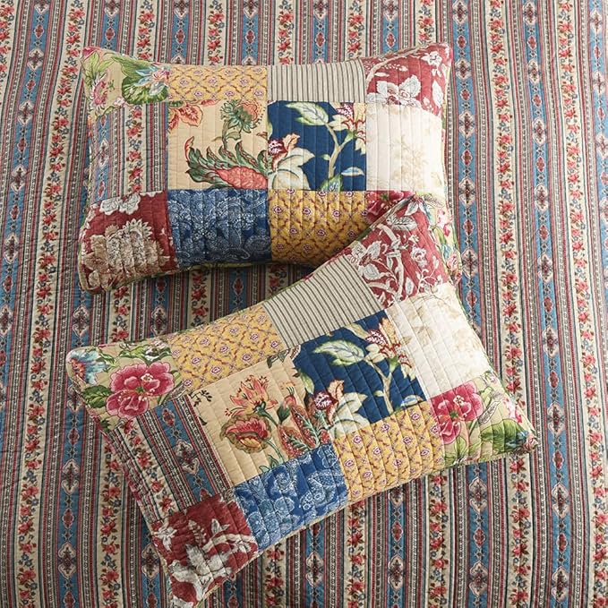 Cotton Bedspread Quilt Sets Reversible Bedding Coverlet Sets 3 Pieces Gorgeous Rustic Vintage Floral Red Yellow Patchwork Bedspread, King Size