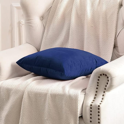 FY FIBER HOUSE Pack of 2 Velvet Throw Pillow Covers Decorative Pillowcase Soft Solid Cushion Cover, 18 x 18 Inch, Midnight Blue