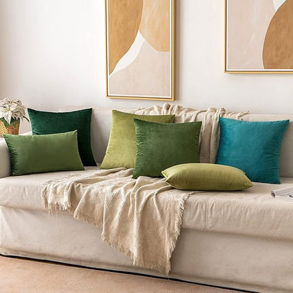MIULEE Velvet Throw Pillow Covers 12x20 Inch, Pack of 2 - Moss Green, Soft Solid Lumbar Decorative Pillow Covers Modern Luxury Home Decor for Spring Couch Sofa Bedroom Livingroom