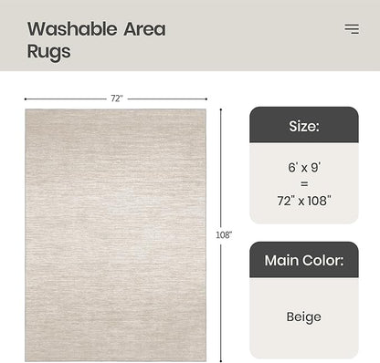 Valenrug Washable Rugs 6x9 - Stain Resistant 6x9 Area Rugs for Living Room, Non Slip Backing Gradient Printed Rugs for Bedroom, Foldable Machine Washable Area Rug(6'x9', Beige)