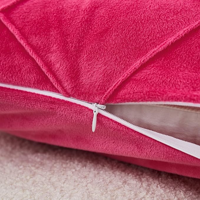 JAUXIO Diamond Pinch Pleated Crystal Velvet Pillowcases 2 Pack Solid Pintuck Throw Cushion Cover for Home Decor Hidden Zipper Closure (Hot Pink, King)