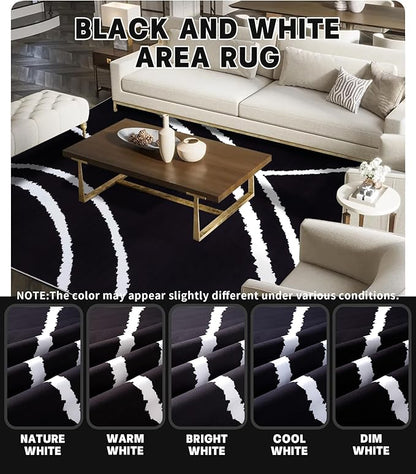 YIHOUSE Black Modern Area Rug 5x7,Abstract Rugs for Bedroom,Minimalist Striped Rug,Black and White Geometric Rug,Dark Washable Area Rugs 5x7 Non Slip Throw Rugs for Bedroom，Office