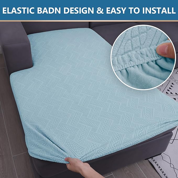 hyha Couch Cushion Covers, Stretch Sofa Seat Cushion Slipcover, Sectional Couch Covers L Shape with Elastic Bottom for Sectional Sofa(Chaise, Lake Blue)