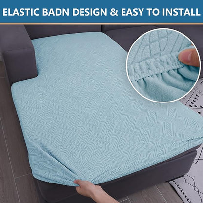 hyha Couch Cushion Covers, Stretch Sofa Seat Cushion Slipcover, Sectional Couch Covers L Shape with Elastic Bottom for Sectional Sofa(Chaise, Lake Blue)