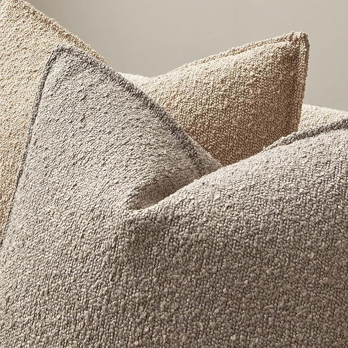 JUSPURBET 14x24 Throw Pillow Covers Set of 2 Decorative Pillow Covers for Couch Sofa Bed Cozy Boucle Textured Lumbar Cushion Covers Cases with Invisible Zipper for Living Room Home Decor,Gray