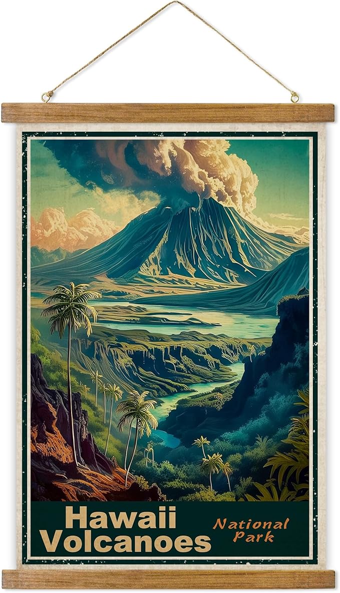ABoby Vintage Hawaii Volcanoes National Park Posters - Travel Posters Wall Art for Home, Office - Retro Prints with Wood Frames - Ready to Hang