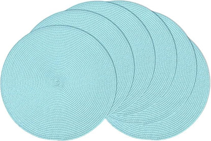 AHHFSMEI Round Braided Placemats 15 Inch Round Table Mats for Dining Tables Natural Woven Heat Resistant Place mats Set of 6 (Light Teal)