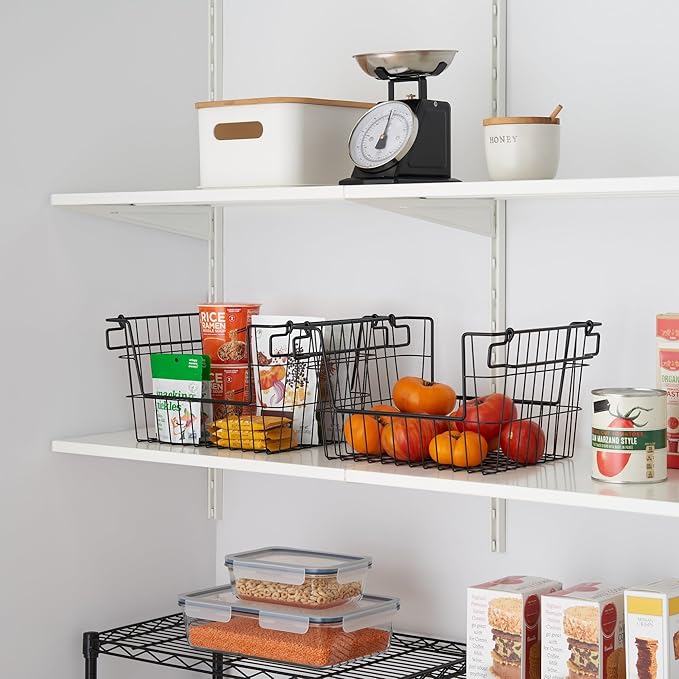 TRINITY 2-Pack Stackable Metal Wire Storage Baskets With Handles, Black, 14 Inches