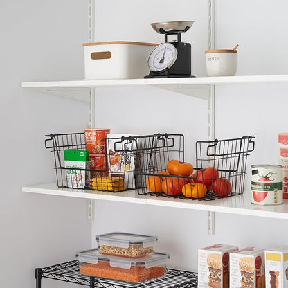 TRINITY 2-Pack Stackable Metal Wire Storage Baskets With Handles, Black, 14 Inches