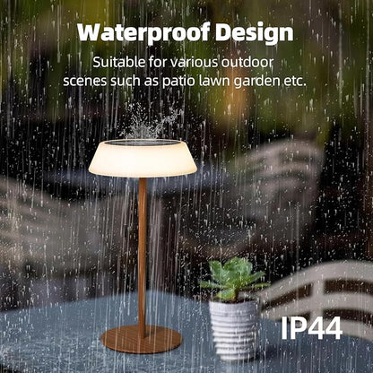Solar LED Outdoor Table Lamp Waterproof, 3 Level Dimmable Desk Night Light, Portable Cordless USB Rechargeable, for Home/Deck/Patio/Garden (Wood Grain)