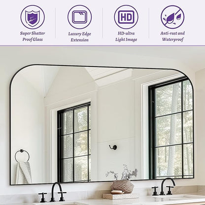 Bathroom Mirror, Wall Mirrors, Black Metal Framed Wall-Mounted Mirrors, Bathroom Vanity Mirror for Over Sink, Living Room, Bedroom, Entryway, 55x36 Inch, Black