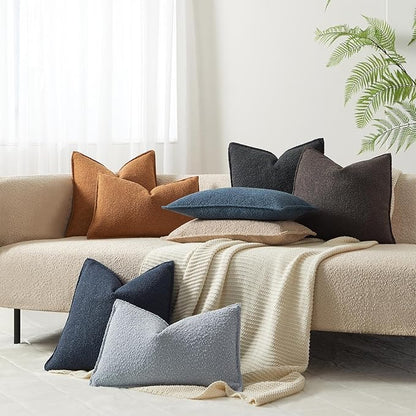 JUSPURBET Blue Decorative Pillow Covers 18x18 Set of 2 Throw Pillow Covers for Couch Sofa Bed Cozy Boucle Textured Cushion Covers Cases with Hidden Zipper for Living Room Home Decor