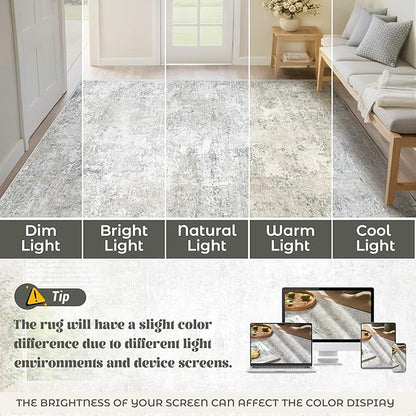 9x12 Area Rugs for Living Room, Washable Modern Abstract Large Area Rug Neutral Soft Non Slip Kids Rug Stain Resistant Indoor Carpet for Bedroom Dining Room Playroom Home Office(Beige Grey, 9'x12')