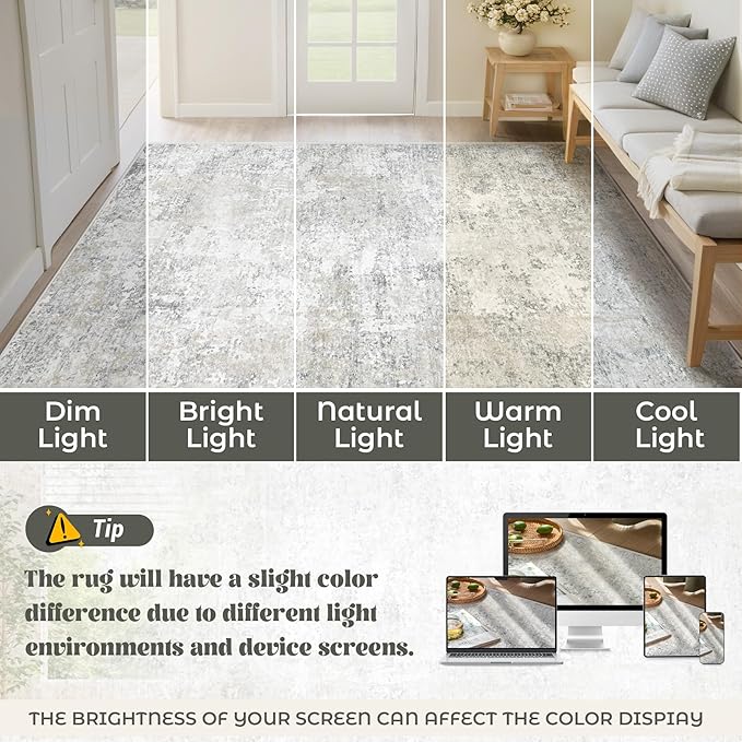 6x9 Area Rugs for Living Room, Washable Modern Abstract Large Rug Neutral Soft Non Slip Kids Rug Stain Resistant Indoor Carpet for Bedroom Nursery Dining Room Playroom Home Office(Beige Grey, 6'x9')