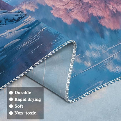 kampdream Fantasy Winter Scenery Tapestry, Ice Cave Landscape with Frozen Lake and Cherry Blossom Forest Wall Hanging, Landscape Nature Home Decor for Bedroom and Living Room Wall Art Decoration